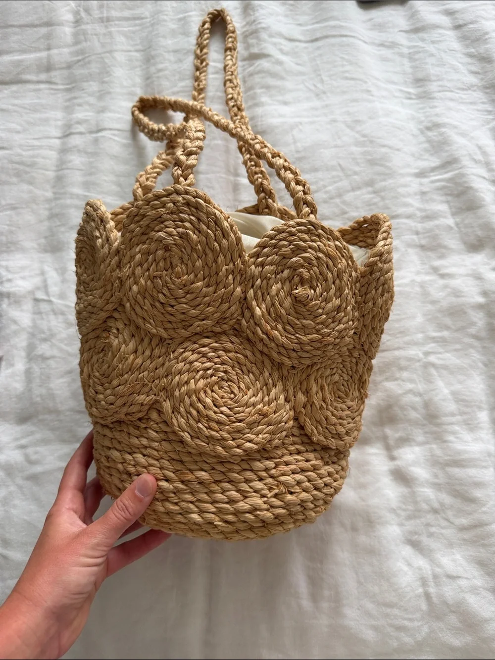 Handwoven Tan Straw Circle Tote Bag - Women Bags